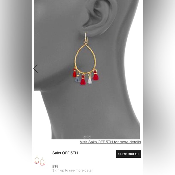 Boho Gold Beaded Hoop Drop Statement Earrings Red & Grey Fringe Tassels - Picture 6 of 11